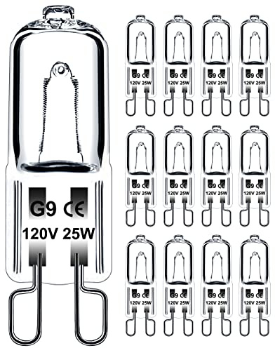 Jaenmsa G9 Halogen Light Bulbs 2 Pin, 12 Pcs 25 Watt 120V G9 Bulb 2 Pin Base JCD Type, Dimmable T4 Bi-Pin Xenon Small Light Bulb for Range Hood Light, Microwave Oven, Bathroom Light Bulbs, Chandeliers