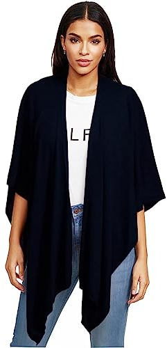 gloop Damen Poncho,Schal Pullover, Lange Strickjacke, Strickpullover, Mantel,XXL Umhängetuch,Tunika für Sommer und Winter, Schwarz, Einheitsgröße