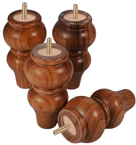 MAOHAM Wood Furniture Legs-Round Couch Legs, Sofa Legs Set of 4,Couch Legs Replacement,for Chair Legs Dresser Legs Cabinet Legs(6 inch Wood Color)