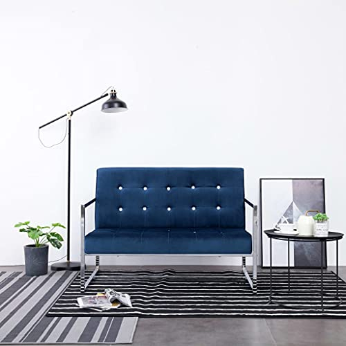 Hommdiy Sofa 2-Sitzer mit Armlehnen Polstersofa Loungesofa Polsterbank Sitzbank Sofabank Sessel Bank Sitzmöbel Polstermöbel Blau Samt Verchromte Beine