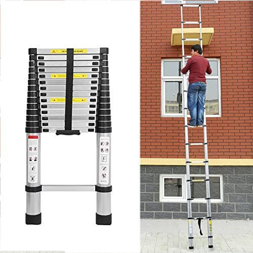 3,8m Teleskopleiter Alu Mehrzweckleiter, 13 Sprossen, rutschfest Verlängerungsleiter, Anlegeleiter Aluminium Leiter Haushaltsleiter für Outdoor & Indoor, 150kg Tragkraft