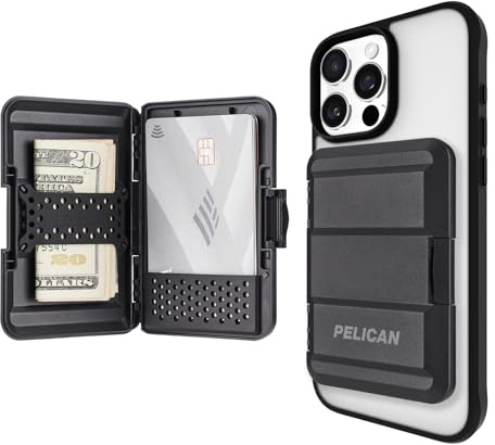 Pelican MagSafe Wallet for iPhone - Heavy Duty MIL-STD Snap-On Phone Magnetic Wallet and Phone Card Holder - Detachable and Slim Hard Case for iPhone 17 Pro Max /16 Pro Max/15/14/13/12/Pixel 10- Black