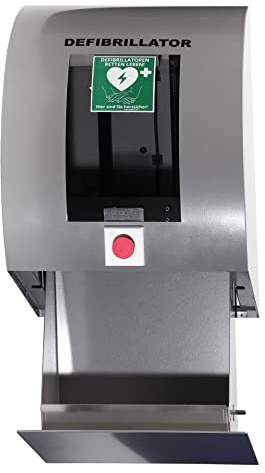 MedX5 Desfibrilador universal AED caja de pared exterior calefactable, armario de pared climatizado, con alarmas, iluminado, IP55 (protección contra polvo y salpicaduras de agua)