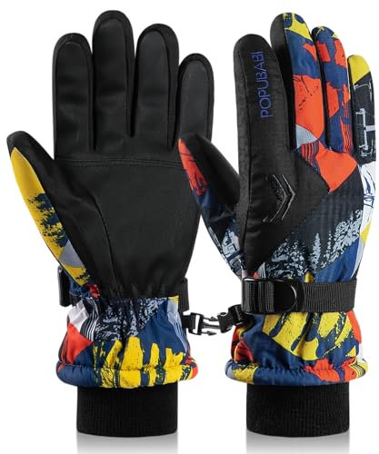 POPUBABI Handschuhe Kinder Wasserdicht Skihandschuhe Winter Fahrradhandschuhe Sport Laufhandschuhe für Klttern Snowboard Skifahren Radfahren Wandern