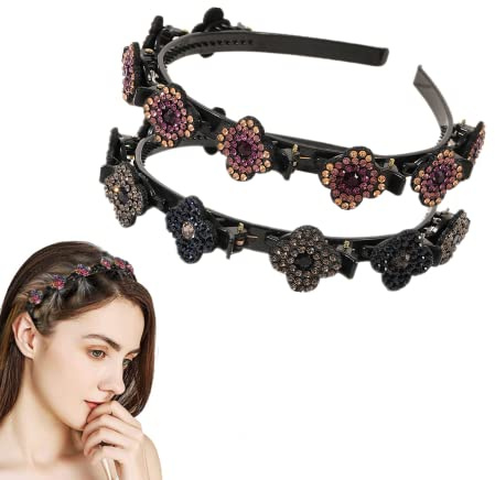 Yonphy Haarreifen mit Klammern, 2 Stück Haarband mit Strass Clip, Haar Bangs Styling Kristall Stein Haarspangen, Klee Strass Twist Clip Stirnband, Bangs Hairstyle Haarband Mit Zähnen für Damen Mädchen