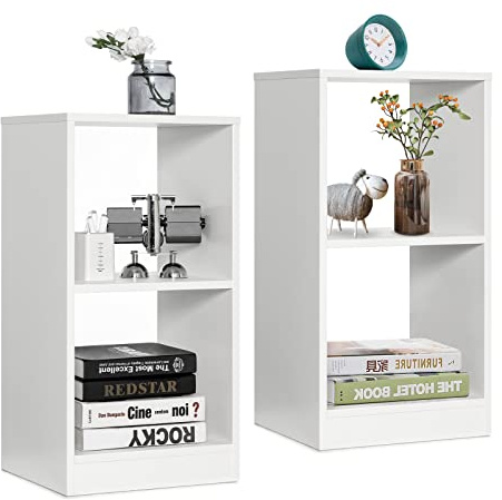 GOPLUS 2-teiliges Bücherregal Set, 2-stöckiges Holzregal Set mit Anti-Kipp, offener Bodenschrank für kleinen Raum, Würfelregale für Schallplatten CDs, für Wohnzimmer Schlafzimmer Büro, Weiß