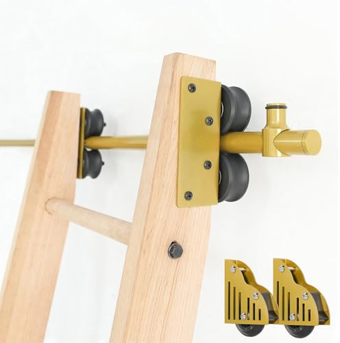 DIYHD 16FT Sliding Library Hardware Rolling Full Set Track Kit(No Ladder), Floor Roller with Brake,Golden Surface