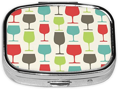 Boîte à pilules, verres à vin colorés imprimés, étui à pilules carré pour poche ou sac à main petit conteneur à pilules organisateur de pilules de voyage