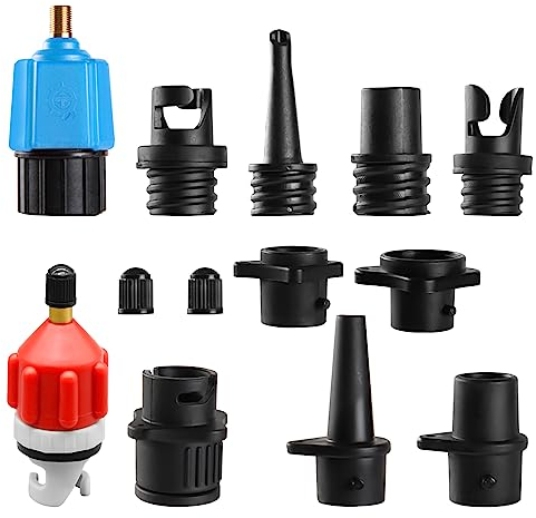 Aufblasbarer SUP Pumpenadapter, Paddle Board SUP Ventiladapter mit 9 Standard Luftpumpendüsen für aufblasbare SUP Aufblasadapter Paddle Board aufblasbares Boot SUP Board(Blau, Rot)