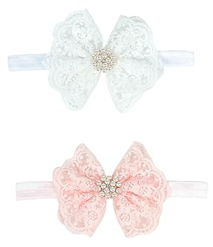 Nishine 2 pack Toddler Girls Lace Bow Headband Baby Bowknot Hiarband Baby Shower Photo Props