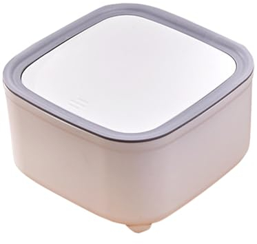 Koomuao Tischmülleimer,Klein Mülleimer Büro, Papierkorb mit Deckel,Kompaktes Design Mini Kosmetikeimer, Plastik Tischabfalleimer für den Waschtisch (Grau-B)
