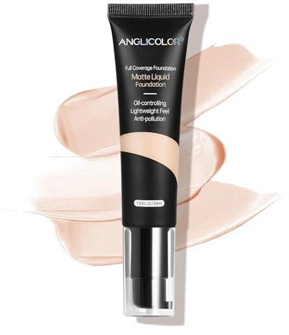 Anglicolor Matte Oil Control Concealer Foundation Flawless Soft Long Lasting Foundation Makeup,Waterproof Full Coverage Face Makeup Strong Concealer Foundation for Oily Acne Skin (#101 Porcelain)