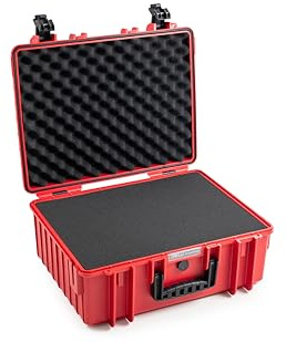 B&W International B&W - Maletín de Transporte para Exteriores, Tipo 6000, Color Rojo, con Espuma de Cubo, Impermeable según certificación IP67, Resistente al Polvo, irrompible e Indestructible, Rojo,