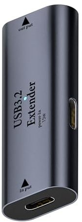 QIANRENON Amplificador de Señal USB-C 3.2, Conexión de Datos de Larga Distancia 10m, 5 Gbps 5V/3A con Carcasa de Chip/LED/Al Integrada, Puerto de Alimentación Externa 15W