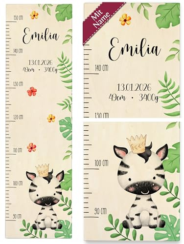 Messlatte Kind Holz - Zebra mit Name und Datum Zebramuster Süßes Zebra Zebralook Süßes Zebra Design - 90-150 cm - Holz - personalisierte kinder