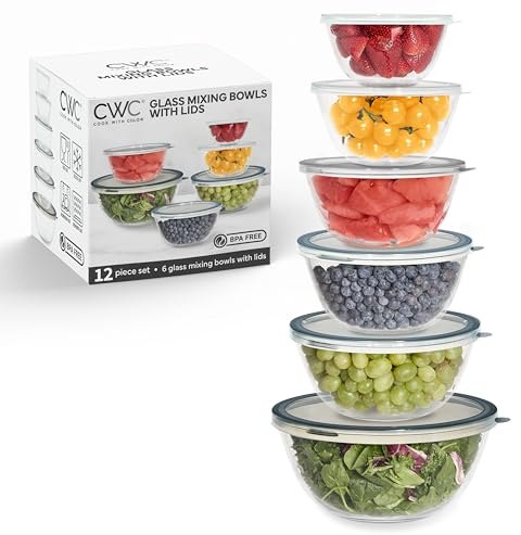 COOK WITH COLOR 12 Pc Glass Mixing Bowl Set with Lids – Borosilicate Glass Nesting Bowls for Cooking, Baking and Meal Prep, Gray