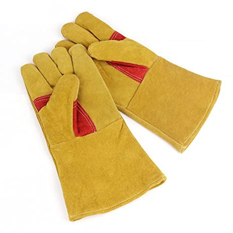 Guantes de trabajo Men de cuero que trabajan soldadura de seguridad Protección de guantes de construcción resistentes al desgaste, guantes de soldador de cuero(Upgrade 1 pair)