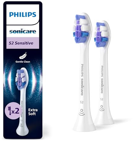 Philips Sonicare S2 Sensitive, cabezales de cepillo dental de repuesto originales, blanco, paquete de 2, HX6052/87