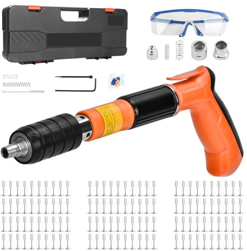 Nagelpistole mit 110 Runden Nägeln, Beton Nagelpistole Nägel, Nail Gun Tool, Manuelle Nagelpistole für Stahl & Beton, Schalldämpfer Bolzenschussgerät 5 Gänge Nagelschussgerät Betonnagler Nagler