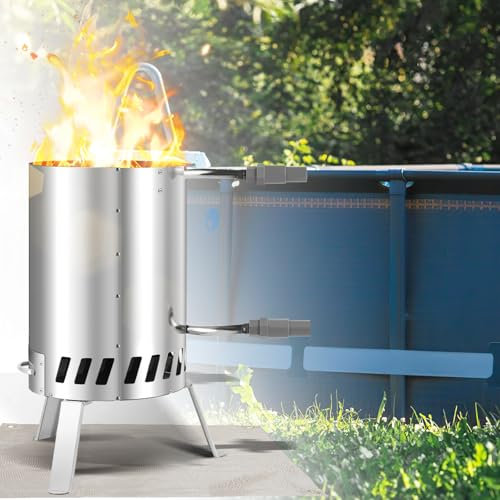 Ollewiellan 2 x riscaldatori per piscina in legno, con fuoco, in acciaio inox, con connettori da 32 – 38 mm, resistente al calore fino a 300 °C, con tappetino ignifugo e vassoio