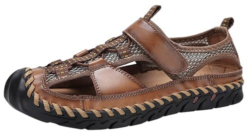 Generisch Casual Sandals Men's Fashion Trend Breathable Handmade Outdoor Sandals Summer Hiking Shoes Trekking Sandals Leather Beach Running Shoes Trainers Sports Sandals Hiking Sandals, Bw1, 10 UK