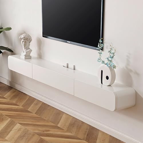 Meuble TV moderne flottant brillant à fixation murale pour centre de divertissement, table console multimédia pour salon, étagère TV blanche, 180 cm, meuble TV élégant