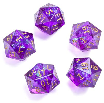 Yourandoll 5 STÜCKE Polyedrische Würfel D20 Würfel Resin Dice Spielwürfel for DND RPG Brettspiel Kartenspiel (Lila)
