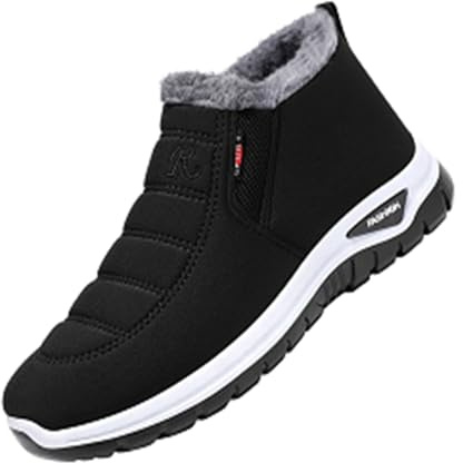 Herren-Winterstiefel mit Fellfutter, rutschfeste Slip-On-Sneaker, leichte wasserdichte Walkingschuhe für Herren, rutschfeste Sohle, dicke Sohle mit Unterstützung, weiche Innenausstattung, elastischer