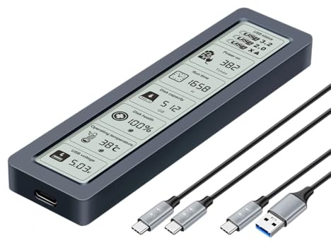 Carcasa USB C 10 GB/S HDDS con monitor de salud de temperatura, instalación sin herramientas, carcasa de aluminio ABS para PC, dispositivos móviles de juegos, SSD con división de calor