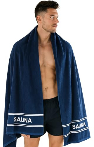 Morgenstern Serviette de Sauna XXL 80x200 cm 100% Coton Grand Drap de Bain Plage Éponge Standard 100 Oeko-Tex Sento Bleu Marine