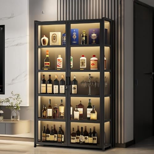 Hynbdes Vinoteca Cerradura y Luces LED, Gran Capacidad de Almacenamiento Multicapa para licores y vinos, fácil de Limpiar, Ideal para Uso doméstico y Comercial.