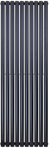 Belvit Verti Oval, Paneel Heizkörper Doppellagig, Schwarz matt, 1800 x 590 mm, 2x 10 Elemente, 2050 W, Mittelanschluss, Seitenanschlüsse, EN442, KIWA, wasserbetrieben, inkl. Halterungen
