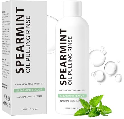 White Spearmint Oil Pulling Rinse, Cold-Pressed Coconut Mouthwash for Teeth Whitening, Peppermint Pulling Oil for Teeth and Gums, Pure Mint Mouthwash (4 Oz)