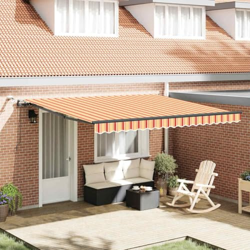 Tenda da balcone con braccio snodato, tenda da sole retrattile con tessuto giallo e arancione, 400 x 300 cm, tetto di ricambio per gazebo, balcone e giardino, veloce da installare