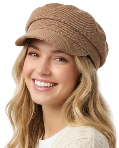 HIQIU Schirmmütze Damen Leinenimitat Flat Top Cap Damen Barett Freizeit Fiddler Cap Newsboy Kappe mit Krempe für Frühling und Herbst