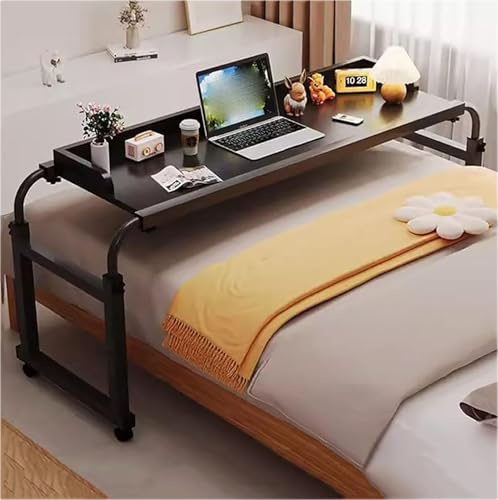 Tavolino regolabile su ruote, scrivania per laptop, per camera da letto, soggiorno e ufficio, altezza e larghezza, comodino regolabile per lavoro e tavolo da pranzo (nero, 120 x 45 x 65 cm, 95 cm)