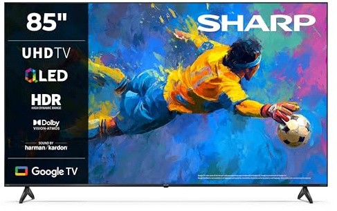 Sharp 85HP5765E QLED Fernseher 85 Zoll Google Smart TV 4K Dolby Vision HDR | Dolby Atmos | Sound by Harman Kardon | Google Assistant | Frameless Design | Triple-Tuner DVB-C/-S2/-T2 | Modelljahr 2026