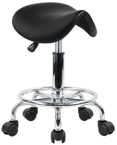 FXLUHAY Verstellbarer, rollender Sattelhocker mit Rollen – armloser, drehbarer Barhocker aus PU-Leder for Labor, Klinik, Zahnarzt, Medizin, Massage, Salon