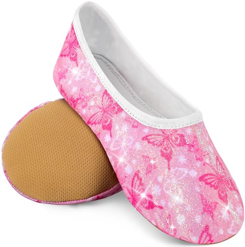 Growmax Chaussons de gymnastique à paillettes pour fille - Semelle Oxford | Chaussons pour enfants - Semelle Oxford antidérapante - Double couture - Pour les heures de gymnastique - Design poney coloré
