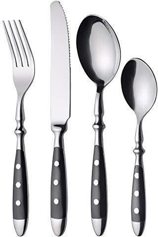 GRÄWE Besteckset für 6 Personen aus Edelstahl, Schwer, Rustikal, Tafelbesteck Set 24-teilig, Geschmiedetes Besteck mit Schwarzen Griffen - Serie Nürnberg