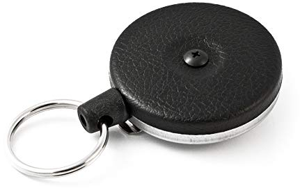 KEY-BAK Orignal Series Heavy Duty Retractable Reel, 48 Kevlar Cord, Black Front, Steel Belt Clip, 8 oz. Retraction, Split Ring