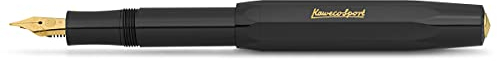 Kaweco CLASSIC SPORT Fountain Pen Black with Gold-Plated Steel Nib and Iridium Tip for Ink Cartridges I Sport Fountain Pen 13 cm I Nib: BB (Extra Broad)