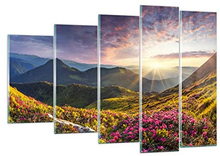 ARTTOR Mehrteilige Bilder auf Glas 150x100cm Glasbild Gebirge Wiese Landschaft Wald Groß XXL Wanddeko Schlafzimmer Küche Set 5 teilige Wandbilder Dekoration Wohnzimmer Modern Wand Art GEG150x100-3152