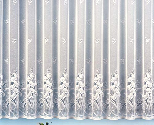 heimtexland Gardine Vorhang Jacquard Store mit Bleiband für schönen Fall weiß schönes Blumenmuster Allover mit Kräuselband/Universalschienenband HxB 145x450 cm für Fensterbreite 140-185 cm Typ43