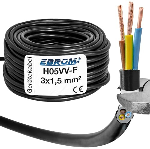 EBROM Schlauchleitung Gerätekabel H05VV-F 3x1,5 mm², schwarz, Länge: 25 m