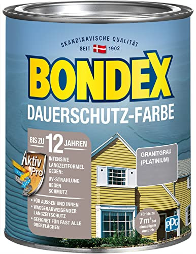 Bondex Peinture de protection longue durée Gris granit (platine) 0,75 l pour 7 m² | Excellente stabilité des couleurs | Résistant aux intempéries et aux UV – Jusqu'à 12 ans | Brillant satiné |