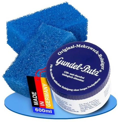 Original Gundel-Putz Putzstein & 2x Reinigungsschwamm - hochwertiger Mehrzweckreiniger für alle Oberflächen | Putzpaste entfernt hartnäckigen Schmutz & ist Kratzfrei | Reinigungstein - 600g