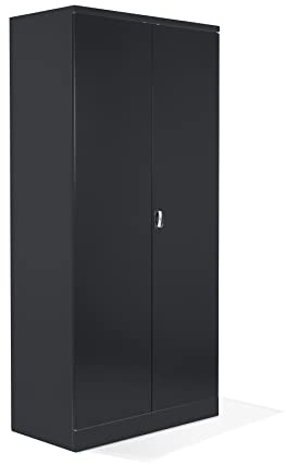 Schrank & Stuhl Aktenschrank Büroschrank Stahlschrank Flügeltürschrank mit 4 höhenverstellbaren Fachböden, 195x92x42 cm, Schwarz