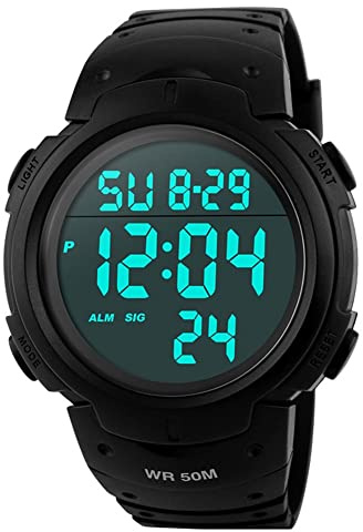 TONSHEN Montres Hommes LED Digital 5ATM Etanche l'eau Électronique Multifonction Outdoor Sport Montre Bracelet Militaire 12H / 24H Tactique Rétroéclairage Chronomètre Alerte