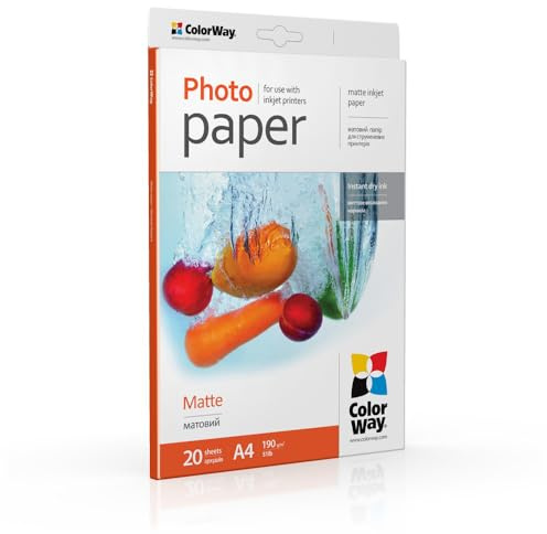 ColorWay Premium Fotopapier Matt A4 190 g/m², 20 Blatt – Inkjet Fotopapier für Canon, Epson, HP & Brother, schnell trocknend, wasserresistent, brillante Farben für Fotos, Präsentationen & Grafiken